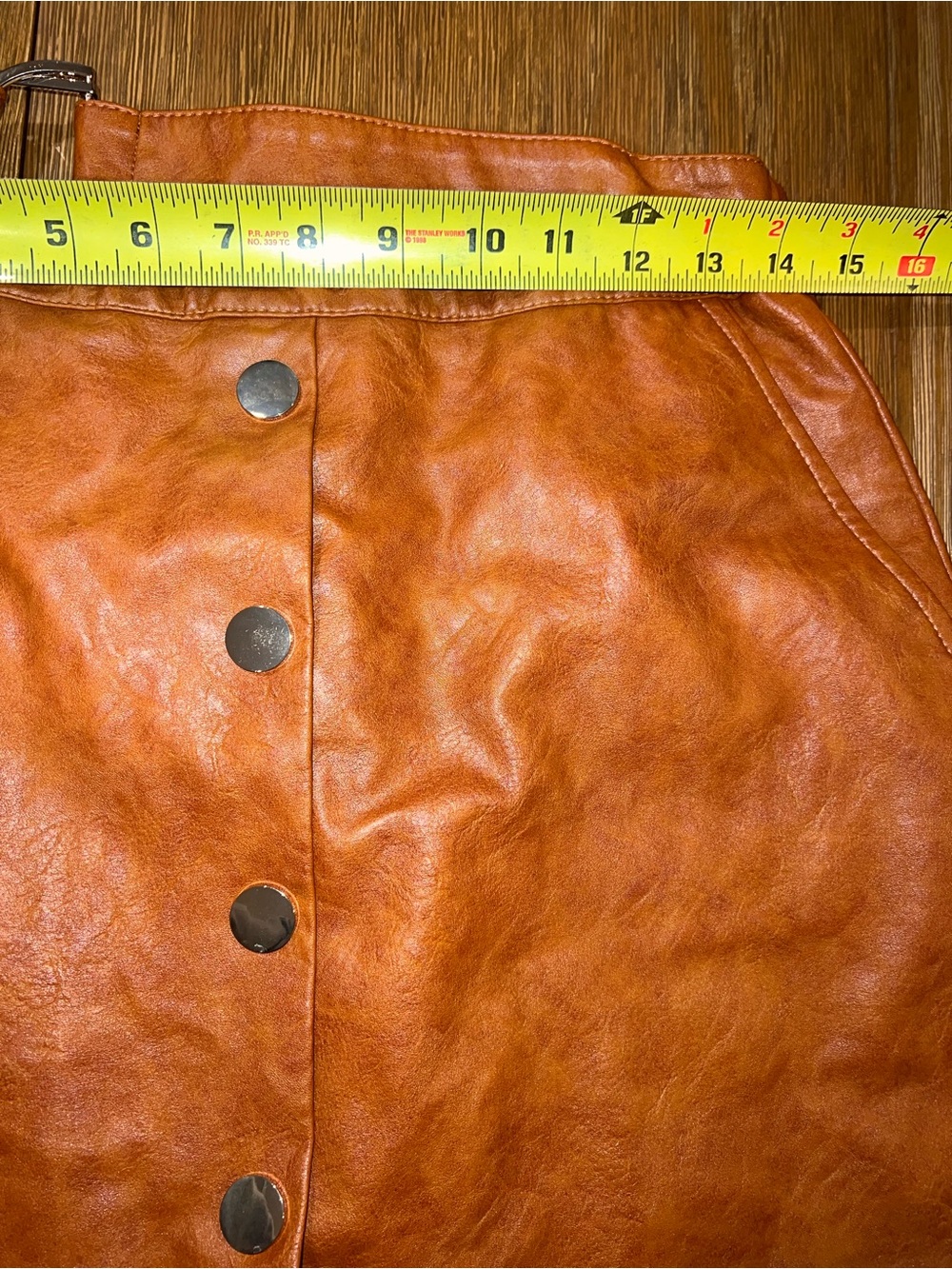 Zara Rust Brown Faux Leather Button-Front Mini Skirt with Belt size M. - Picture 7 of 10